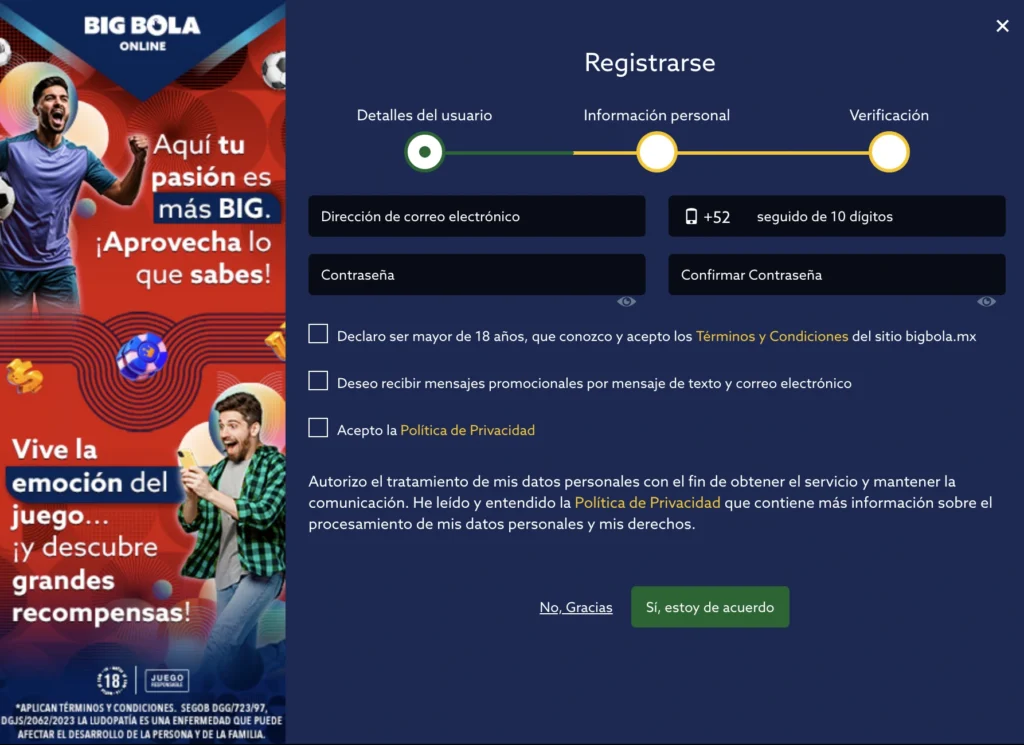 registro en Big Bola